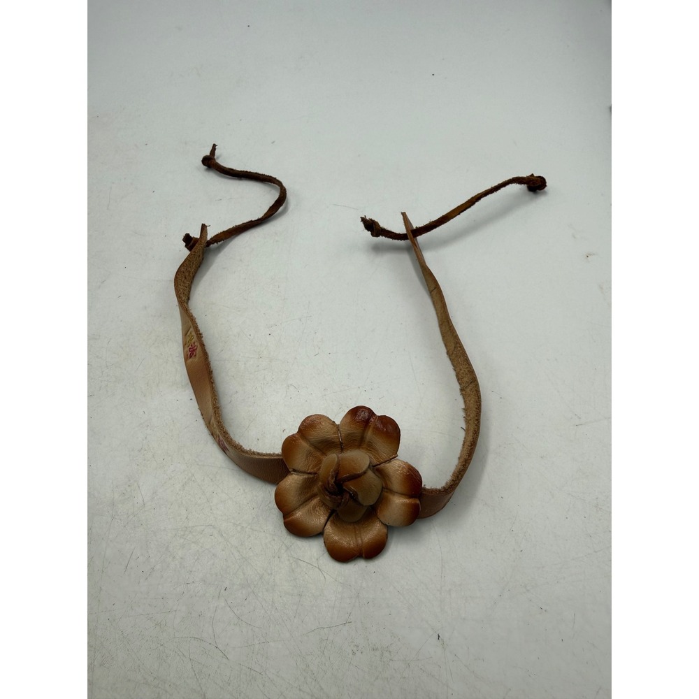 Handmade Leather Rose Flower Choker Necklace Boho Western Tan Adjustable Tie